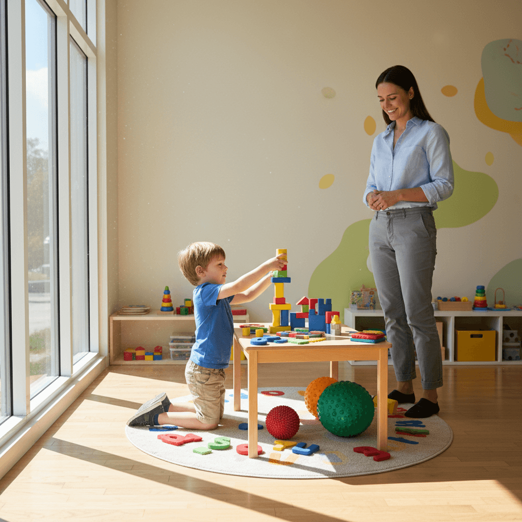 Child participating in structured ABA activity